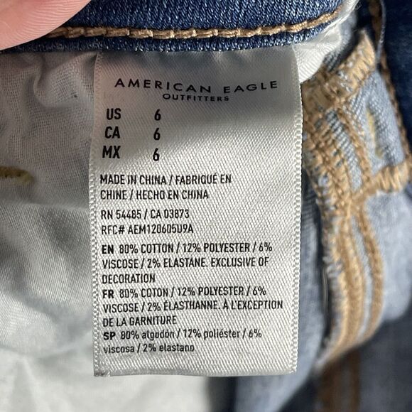 American eagle Shorts 6 Blue Denim distress hi-rise shortie Festival Summer - Picture 6 of 9